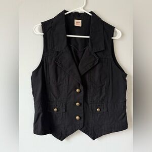 VTG Y2K Faded Glory Black Sleeveless Vest Denim Retry Funky Hippie Boho Size S M